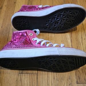 Sparkly Pink High-Top Kids Sneakers